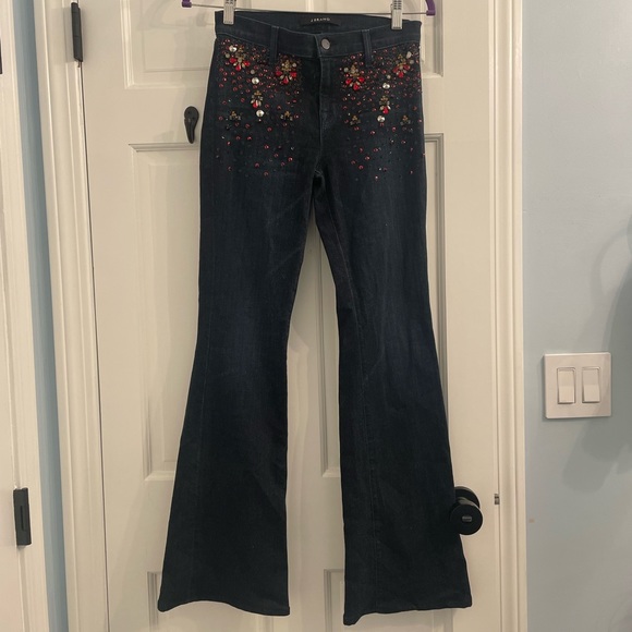 J Brand Charlotte Wayfarer Dark Wash Embellish High Rise Flare Jeans size 27 - Picture 2 of 7